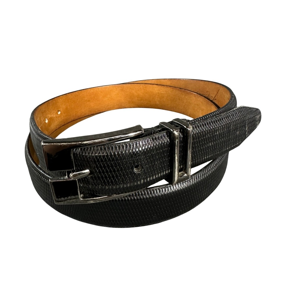 Remo Tulliani Mens Black Italian Calfskin Textured Leather Dress Belt Size 40